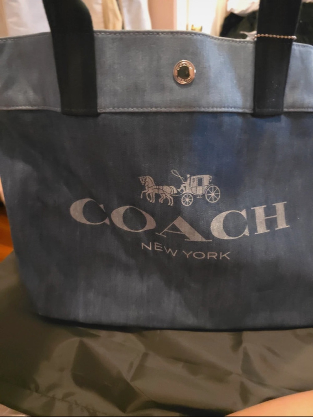 Coach Denim Blue Logo Tote with Black Straps